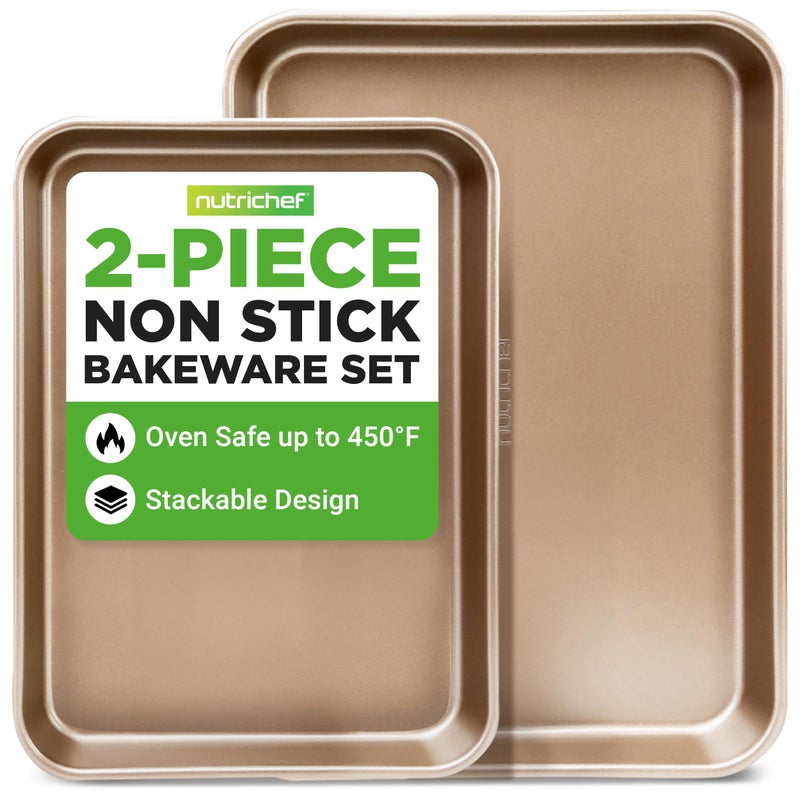 NutriChef 2 Piece Cookie Sheets for Baking, Nonstick Carbon Steel Baking Sheets - Durable, Thick, and Wrap Resistance, Easy to clean, Dishwasher & Oven Safe up to 450F - Image 1